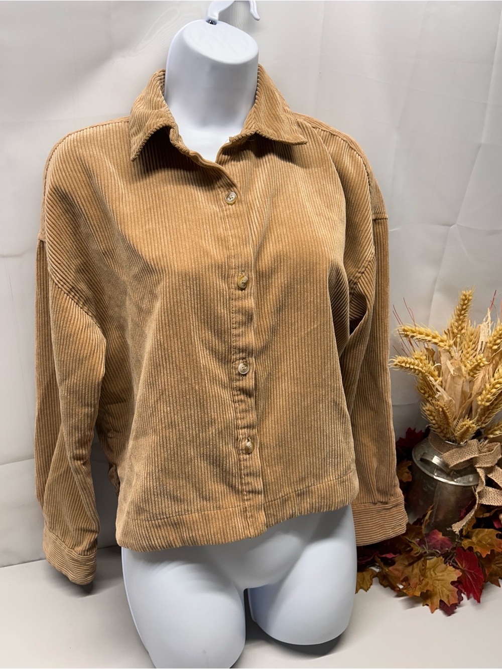 Casual Corduroy Button-Down Shirt in Tan